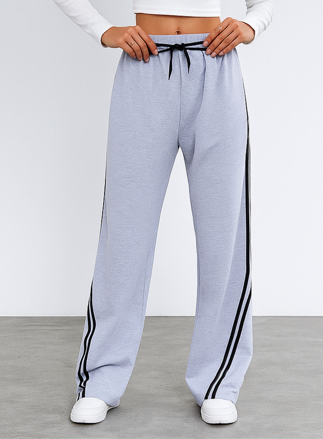 Streetwear Wide Leg Sweatpants - Light Grey
