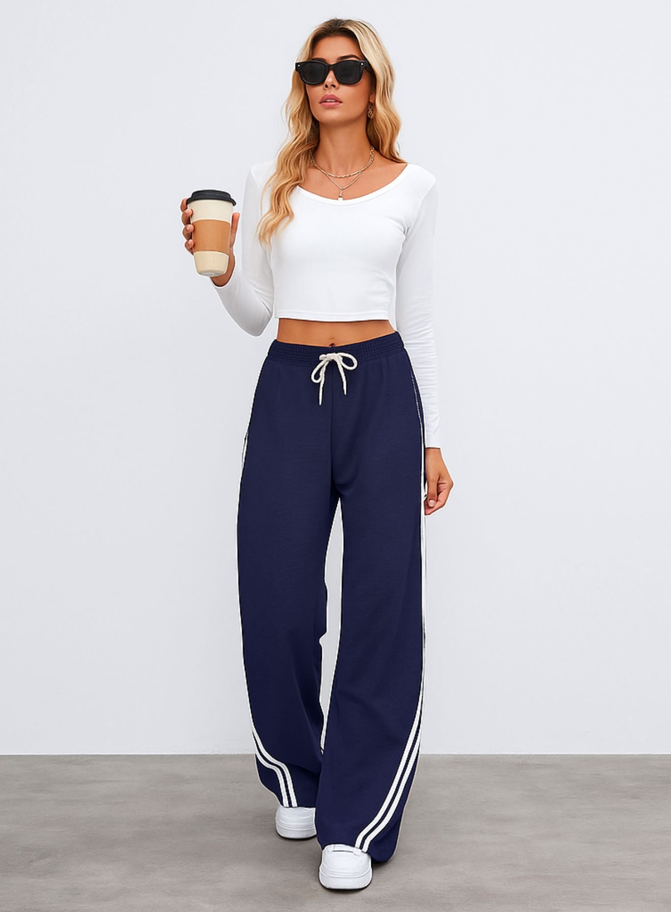 Streetwear Wide Leg Sweatpants - Navy Blue