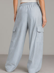 Striped Cargo Lounge Pants - White & Blue - VECTOR SPORTSWEAR