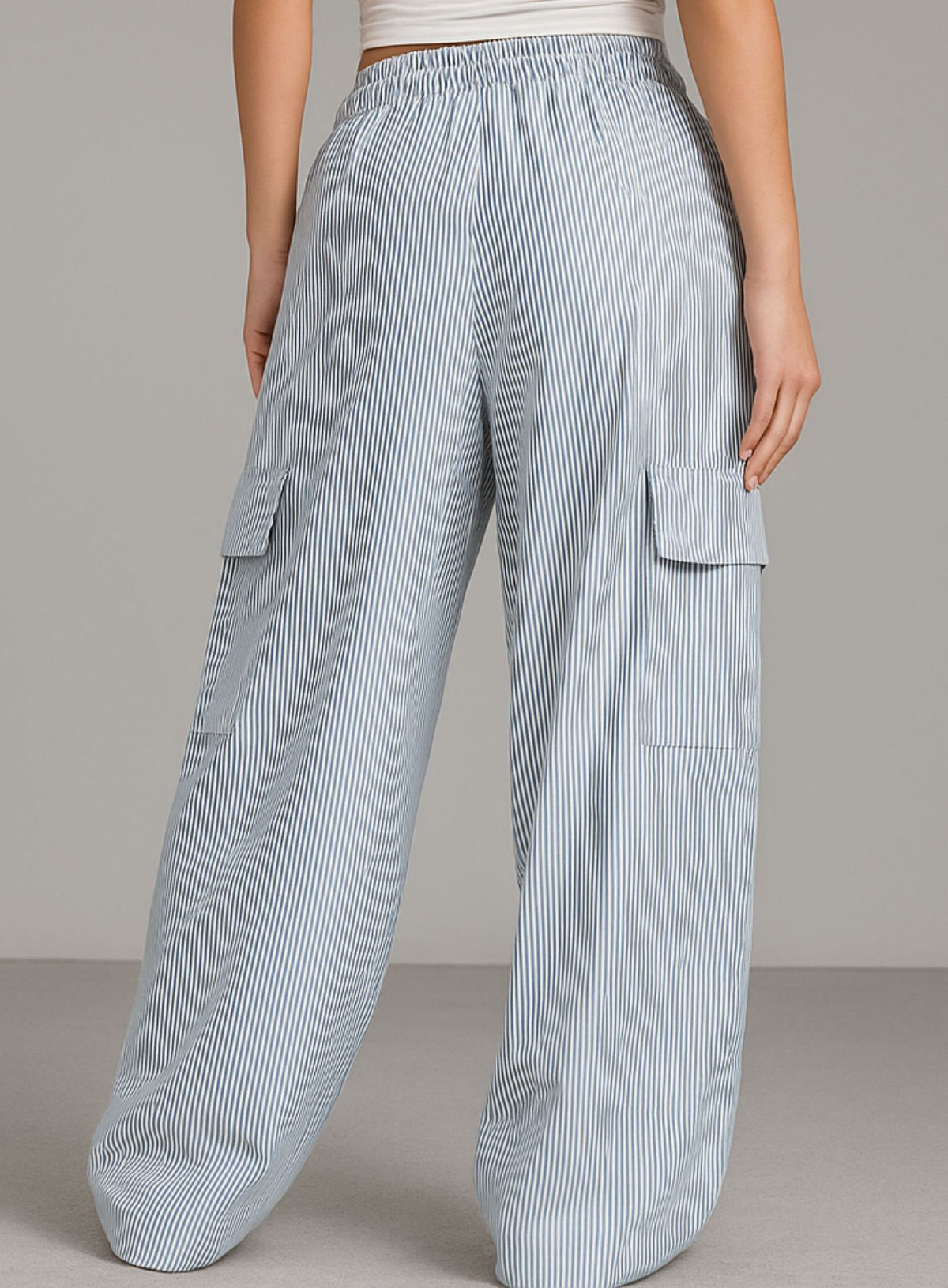 Striped Cargo Lounge Pants - White & Blue - VECTOR SPORTSWEAR