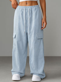 Striped Cargo Lounge Pants - White & Blue - VECTOR SPORTSWEAR
