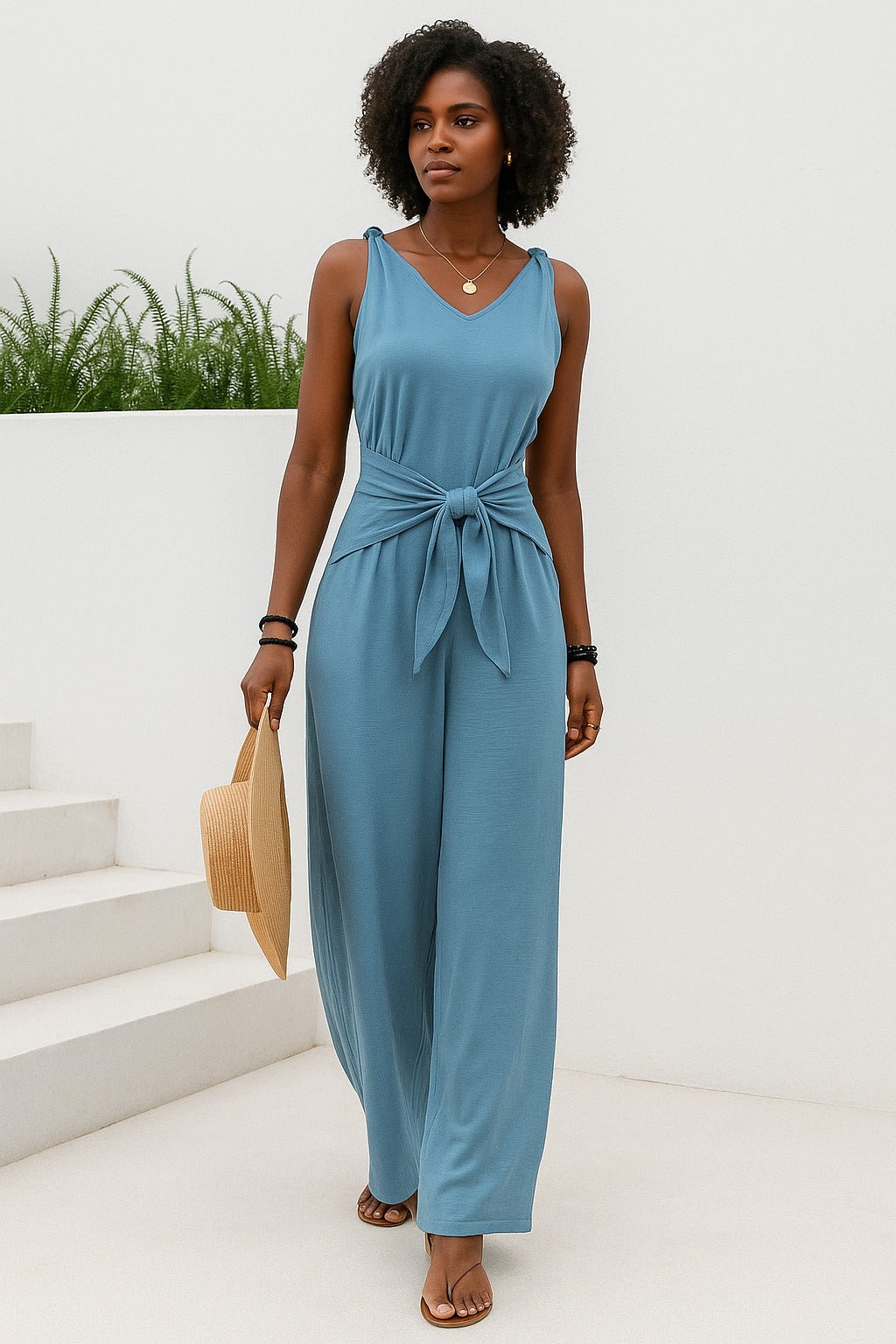 VELA – Twist Strap V - Neck Jumpsuit - Blue - VECTOR SPORTSWEAR Main image