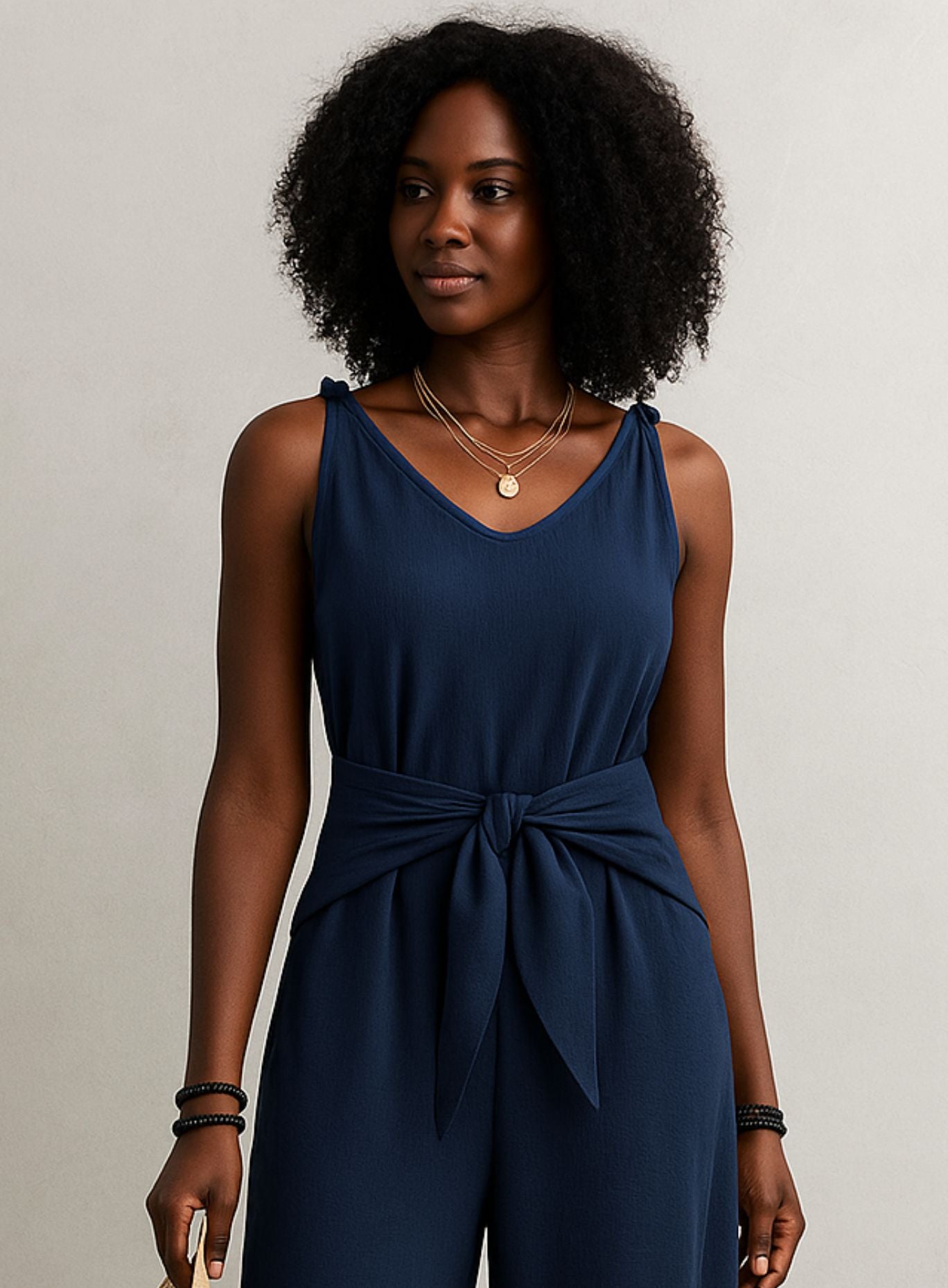 VELA – Twist Strap V-Neck Jumpsuit - Navy Blue