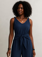 VELA – Twist Strap V-Neck Jumpsuit - Navy Blue