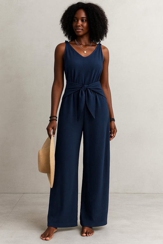 VELA – Twist Strap V - Neck Jumpsuit - Navy Blue - VECTOR SPORTSWEAR