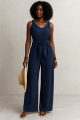 VELA – Twist Strap V-Neck Jumpsuit - Navy Blue