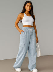 Striped Cargo Lounge Pants - White & Blue