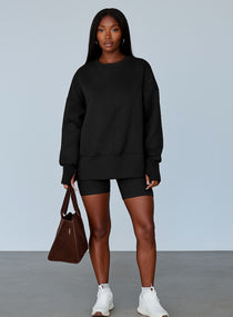 Oversized Round Neck Pullover - Black - VECTOR SPORTSWEAR
