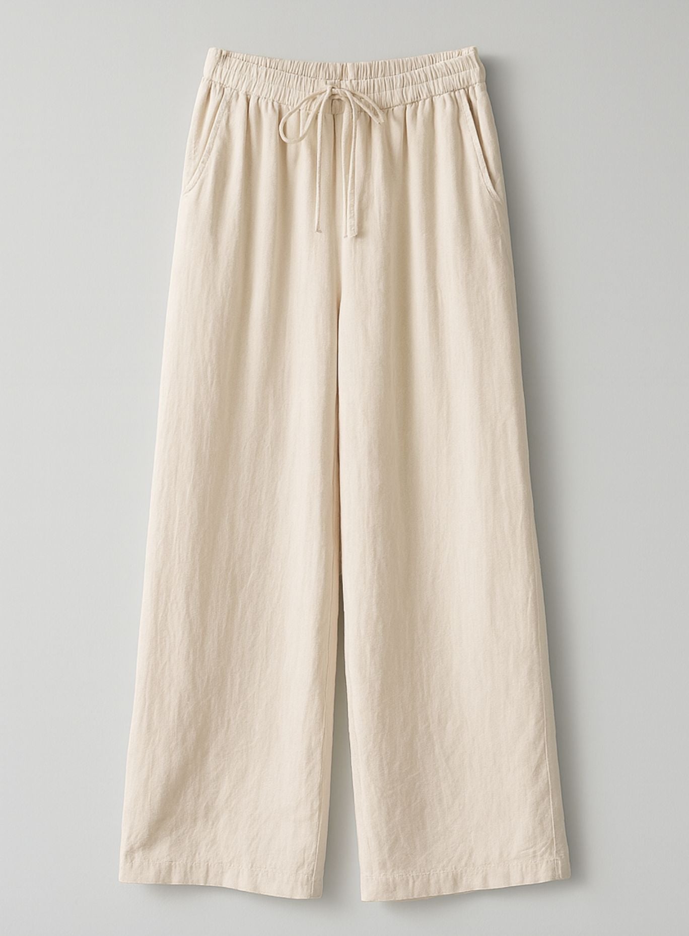 Linen Lounge Wide-Leg Pants - Light Beige