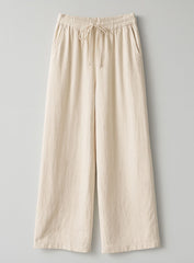Linen Lounge Wide-Leg Pants - Light Beige