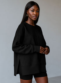 Oversized Round Neck Pullover - Black - VECTOR SPORTSWEAR