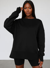 Oversized Round Neck Pullover - Black