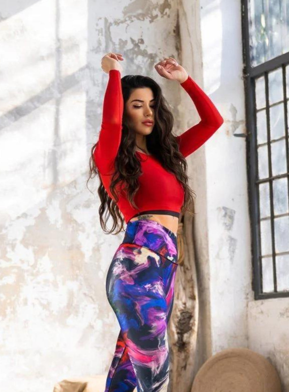 ARTEMES - LACY LONG SLEEVES + SPORTS BRA - RED - VECTOR SPORTSWEAR