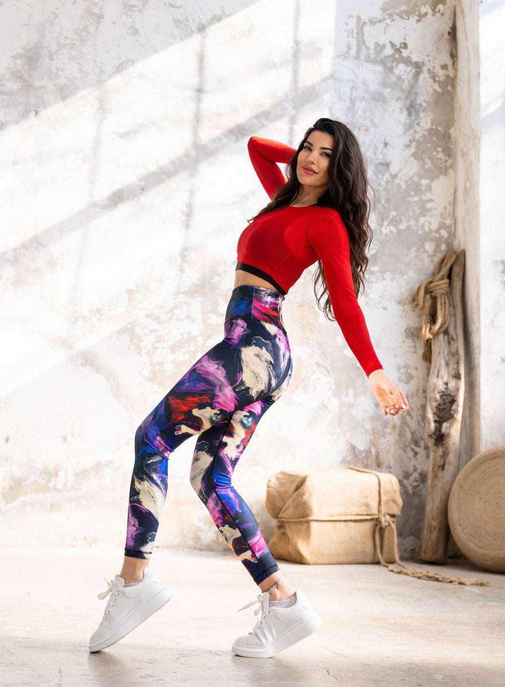 ARTEMES - LACY LONG SLEEVES + SPORTS BRA - RED - VECTOR SPORTSWEAR