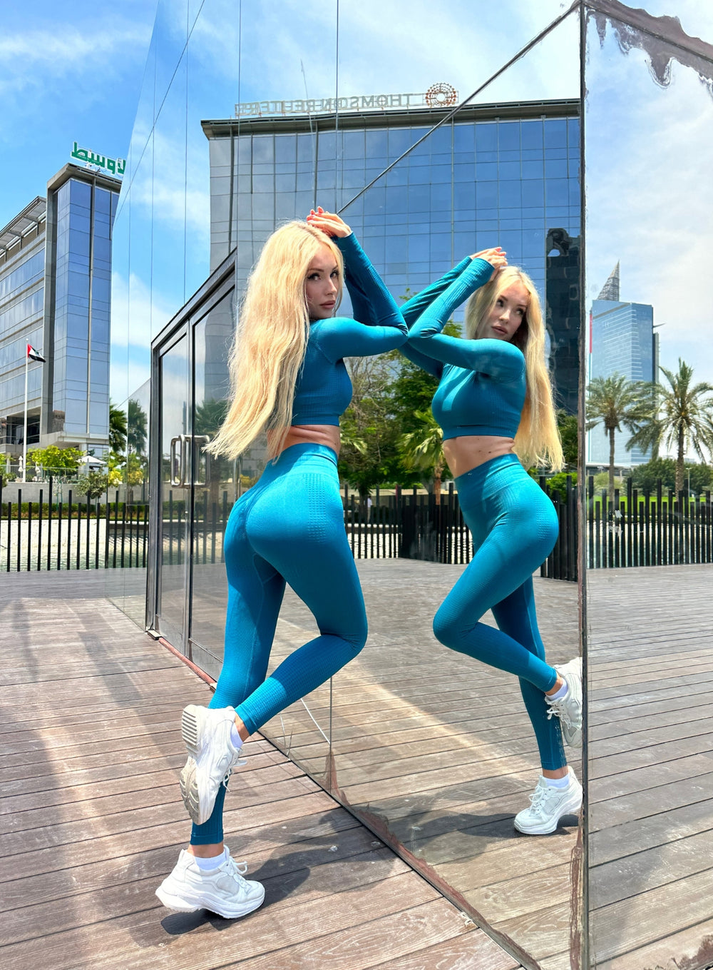 HERA - HYDRAFIT SEAMLESS PUSH UP LEGGING + LONG SLEEVES - FULL SET - PETROLEUM - VECTOR SPORTSWEAR