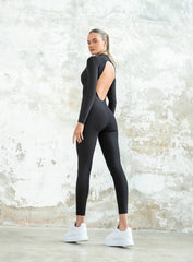 HLIN - MIDNIGHT MYSTIQUE LONG SLEEVES JUMPSUIT - BLACK