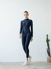 HLIN - ZIPPER LONG SLEEVES JUMPSUIT - NAVY BLUE