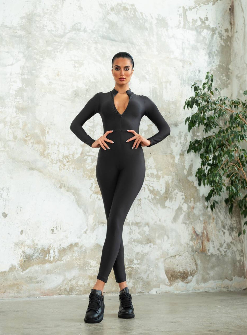 HLIN - ZIPPER LONG SLEEVES JUMPSUIT - BLACK - VECTOR SPORTSWEAR