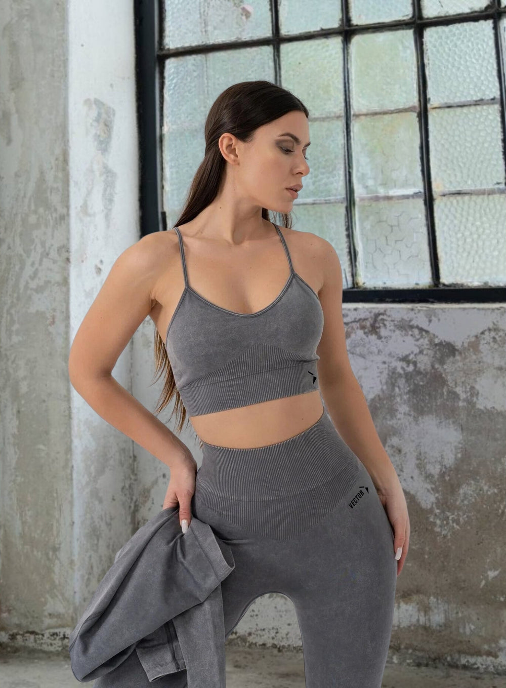 JORD - HYDRAFIT SEAMLESS ACID WASH PUSH UP LEGGING + BRA - FULL SET - GREY - VECTOR SPORTSWEAR