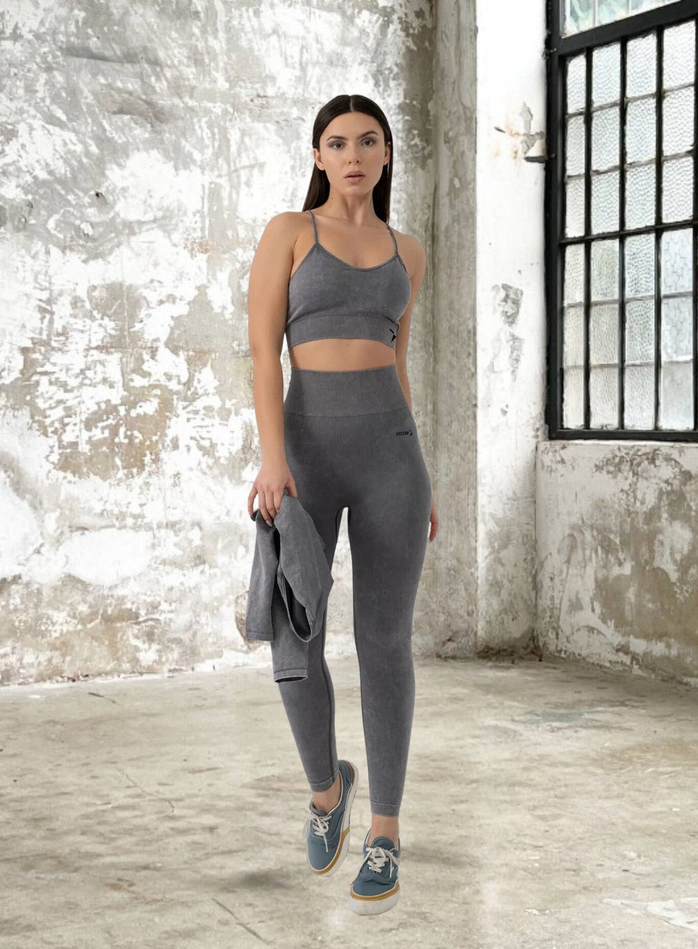 JORD - HYDRAFIT SEAMLESS ACID WASH PUSH UP LEGGING + BRA - FULL SET - GREY - VECTOR SPORTSWEAR
