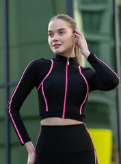 THRUD - LONG SLEEVES ZIP UP - BLACK AND PINK