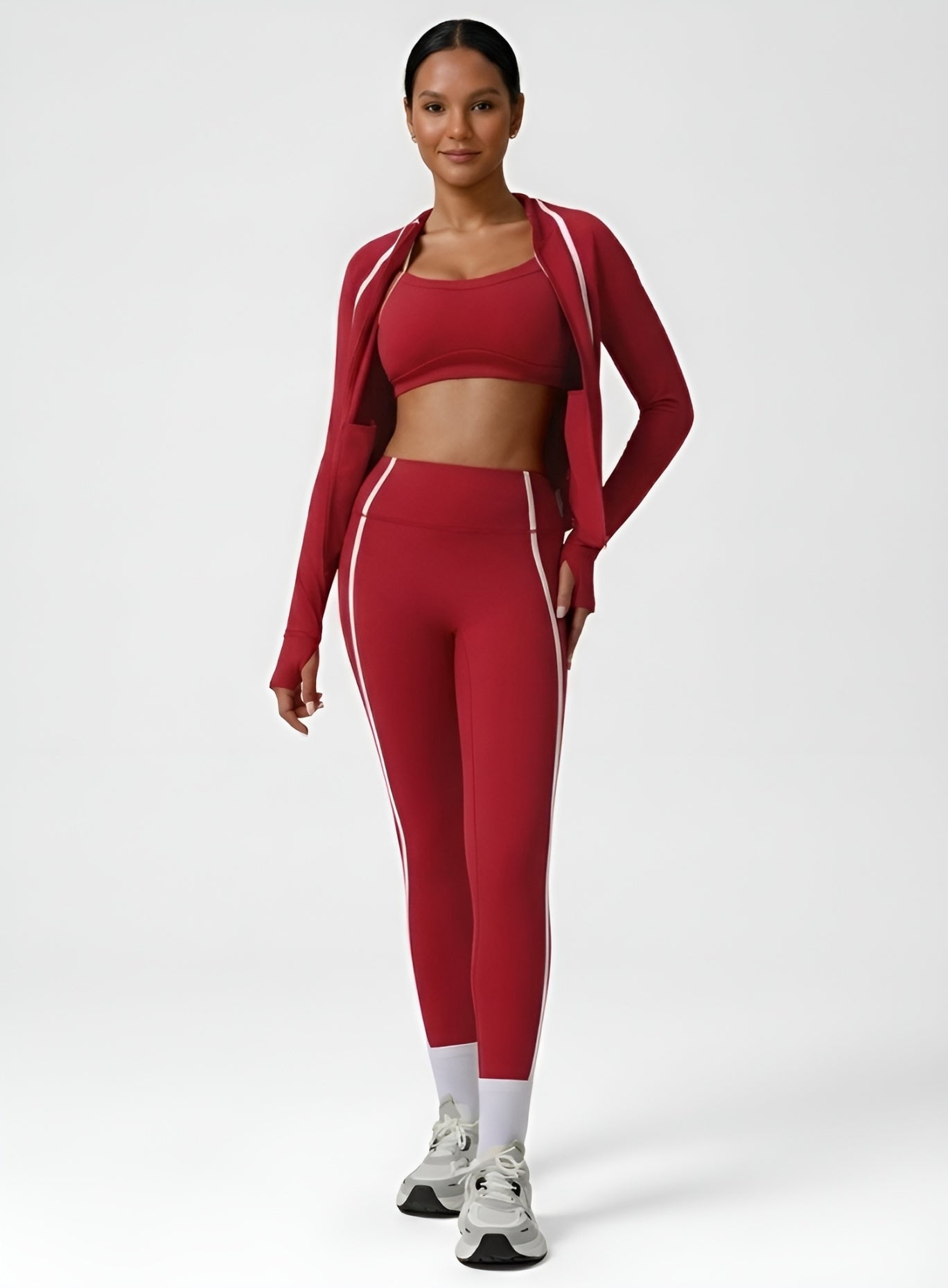 PowerFlex Sculpt Stripe Leggings - Ruby Red - VECTOR SPORTSWEAR