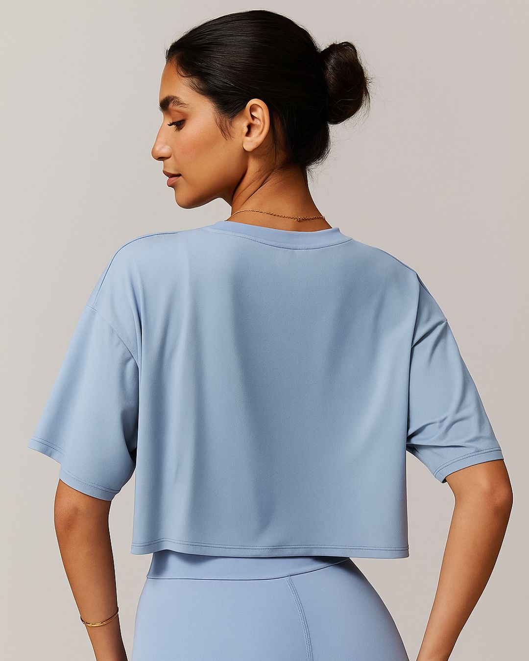 CloudFlex Brushed Crop Tee - Gray Blue