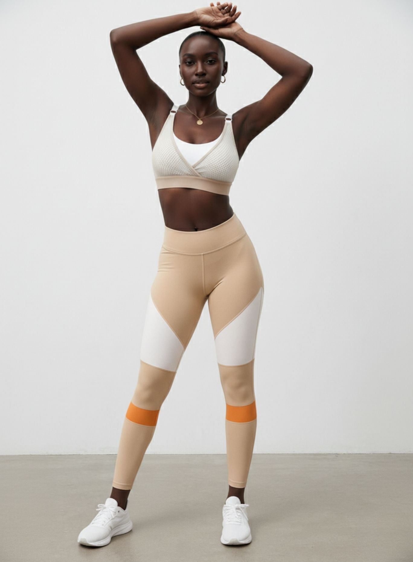 Performance Mesh Sports Bra - Khaki & White