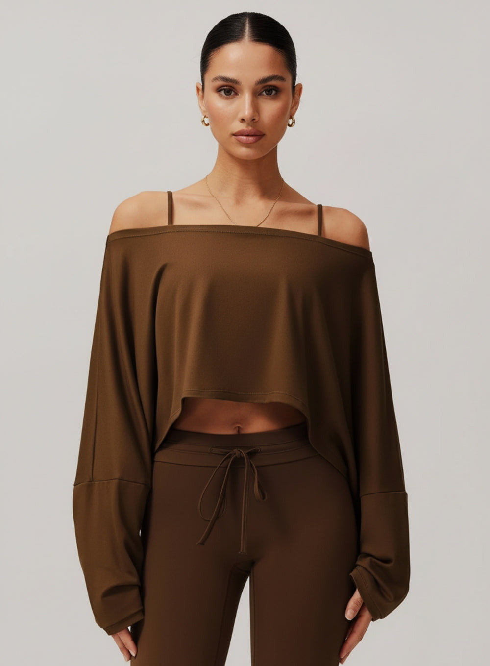 Batwing Long Sleeve Top - Brown - VECTOR SPORTSWEAR
