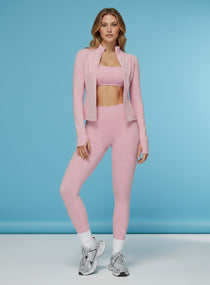 Model wearing CloudSense brushed seamless high-waist leggings with peach-lift sculpt design | Vectorsportswear