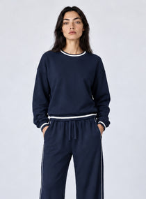 Casual Loose Fit Sweater - Navy Blue