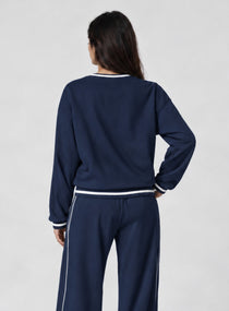 Casual Loose Fit Sweater - Navy Blue