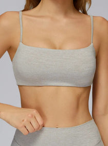 CloudSense Brushed Sports Bra in Light Brown  by Vectorsportswear – soft-touch fabric with medium support and racerback design.