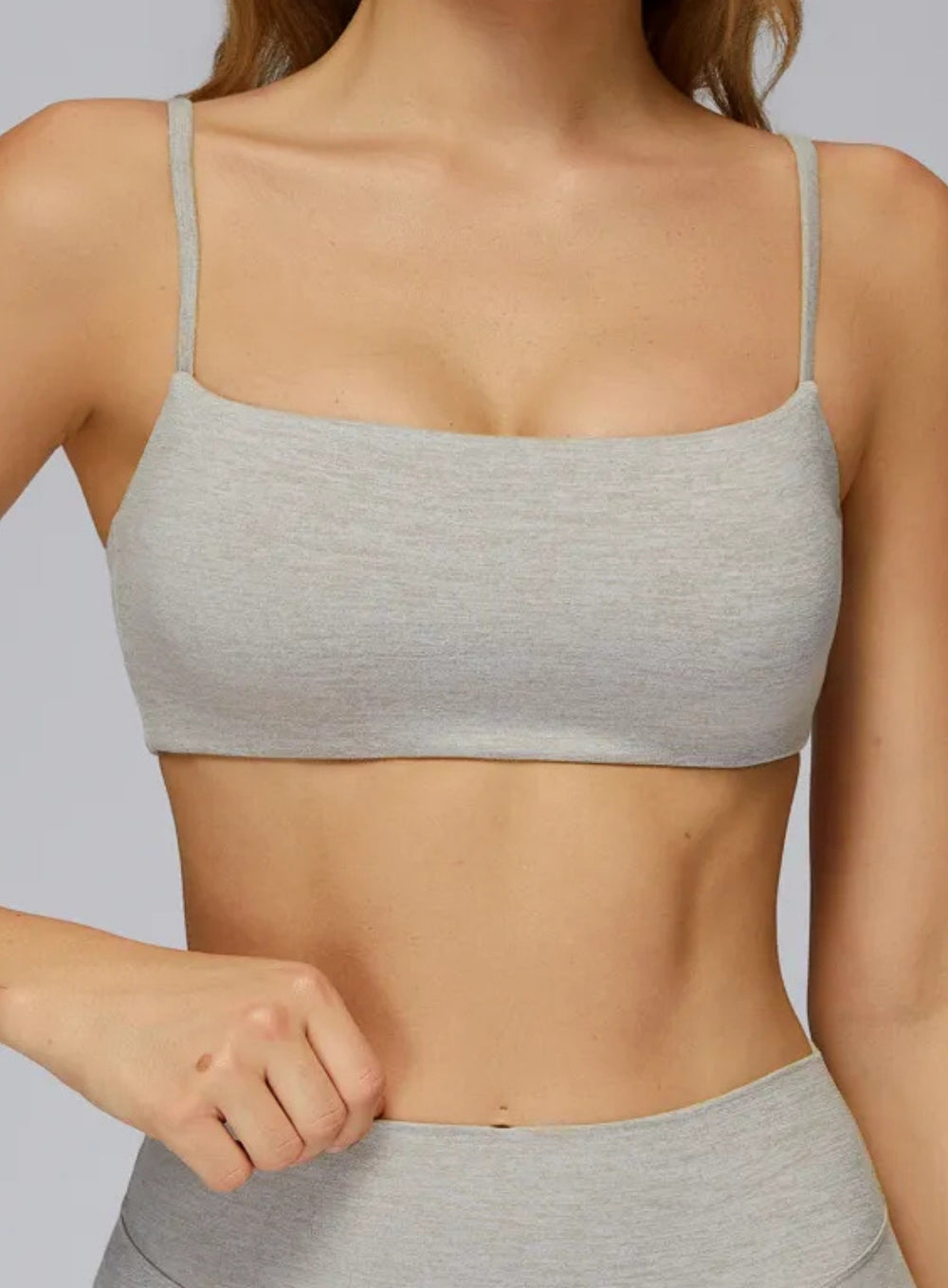 CloudSense Brushed Sports Bra in Light Brown  by Vectorsportswear – soft-touch fabric with medium support and racerback design.