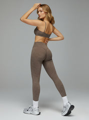 CloudSense Brushed Sports Bra in Rock Brown – soft-touch, racerback design offering medium support for training.