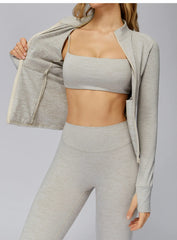 Women’s seamless brushed zip jacket with cloud-soft comfort, moisture-wicking fabric & contour fit. Perfect for gym & daily active lifestyle | Vectorsportswear