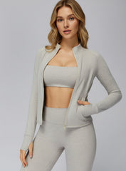 Ultra-soft seamless zip top for women — brushed finish, sculpted fit, quick-dry & 4-way stretch. Ideal for training, yoga, and athleisure.| Vector sportswear