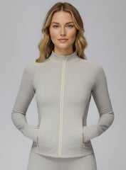 Women’s seamless brushed zip jacket with cloud-soft comfort, moisture-wicking fabric & contour fit. Perfect for gym & daily active lifestyle | Vectorsportswear