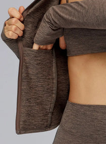 Women’s seamless brushed zip jacket with cloud-soft comfort, moisture-wicking fabric & contour fit. Perfect for gym & daily active lifestyle.