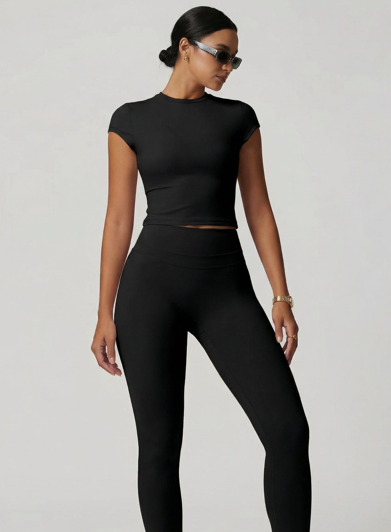 CoreFlow Short‑Sleeve Crop Top - Black - VECTOR SPORTSWEAR