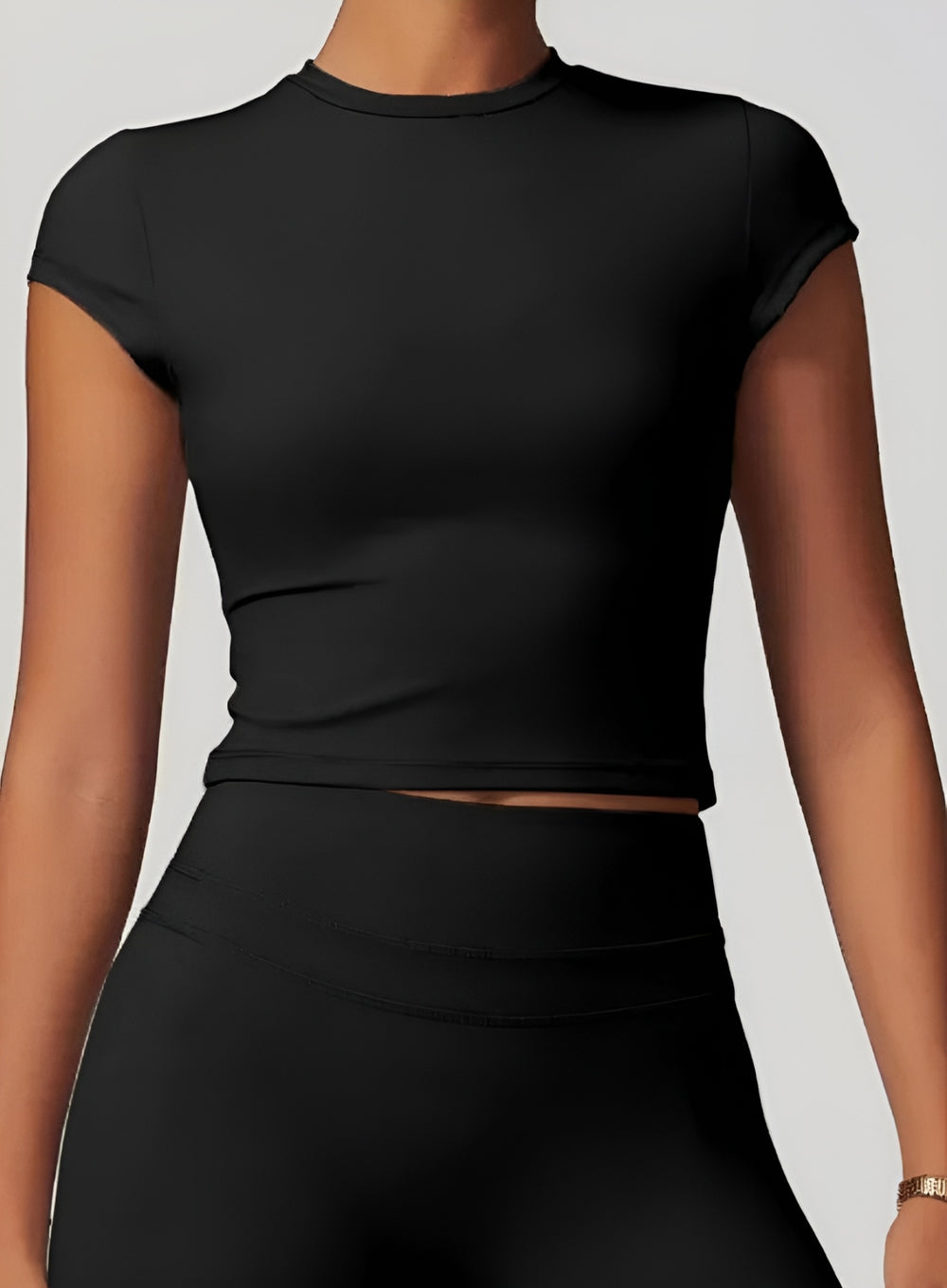 CoreFlow Short‑Sleeve Crop Top - Black - VECTOR SPORTSWEAR