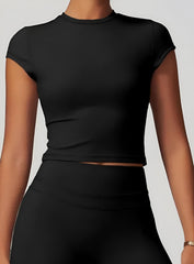 CoreFlow Short‑Sleeve Crop Top - Black - VECTOR SPORTSWEAR