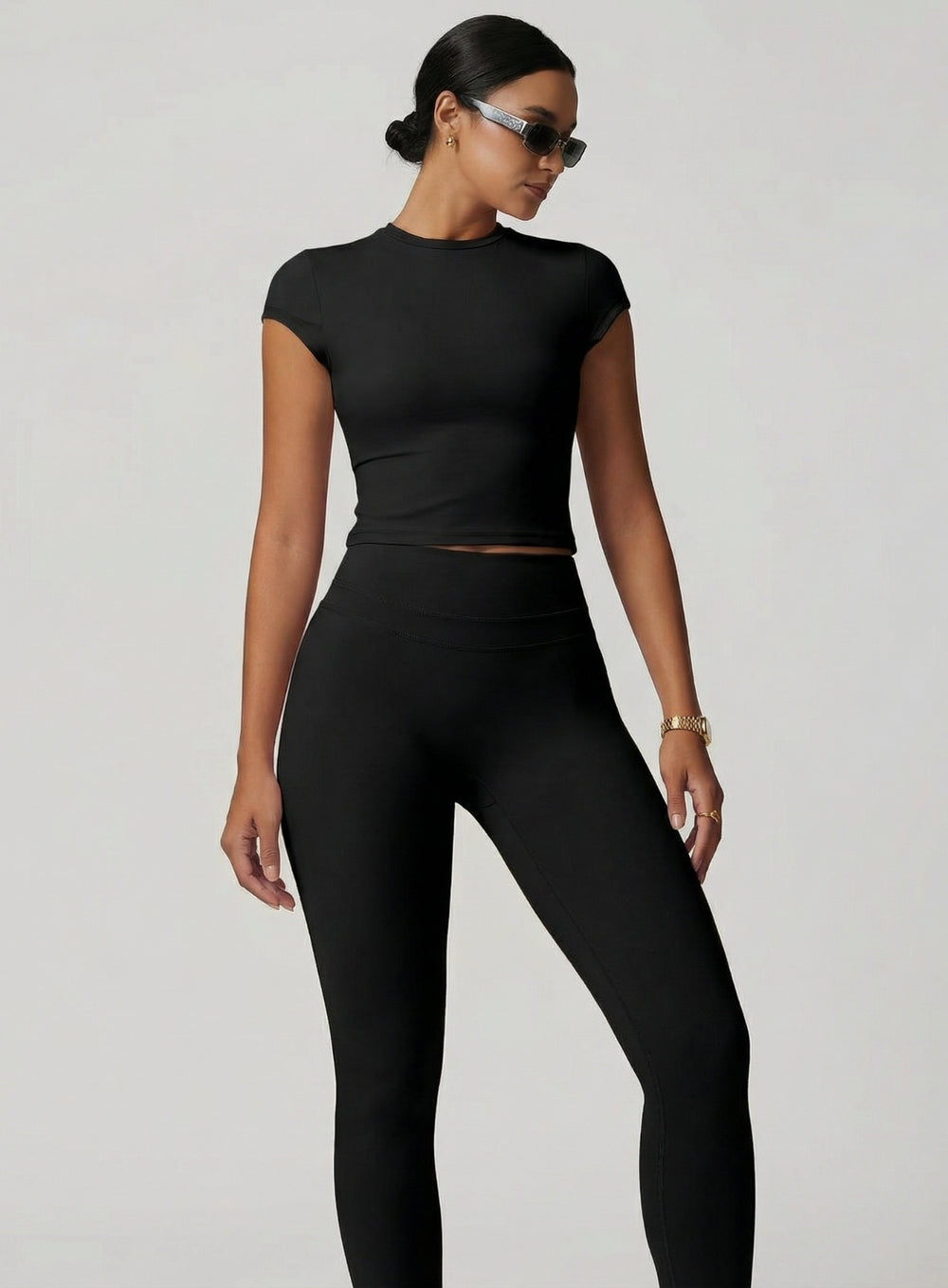 CoreFlow Short‑Sleeve Crop Top - Black - VECTOR SPORTSWEAR