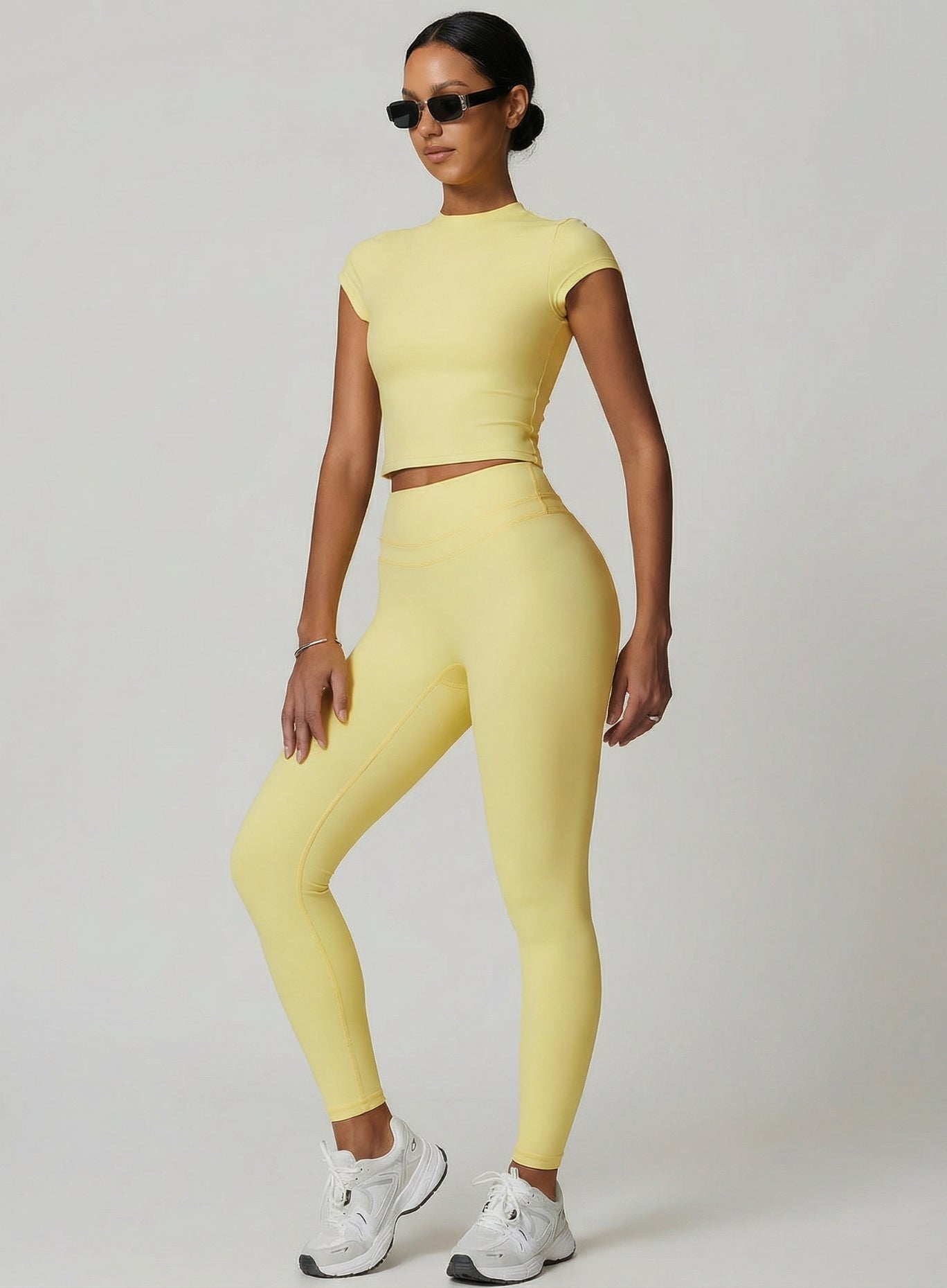 CoreFlow Short‑Sleeve Crop Top - Goose Yellow - VECTOR SPORTSWEAR