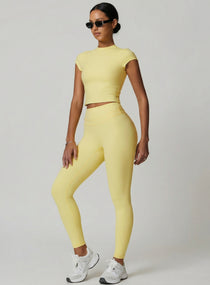 CoreFlow Short‑Sleeve Crop Top - Goose Yellow - VECTOR SPORTSWEAR