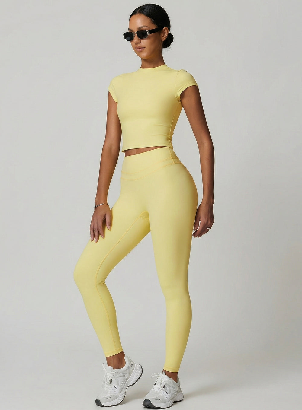 CoreFlow Short‑Sleeve Crop Top - Goose Yellow - VECTOR SPORTSWEAR