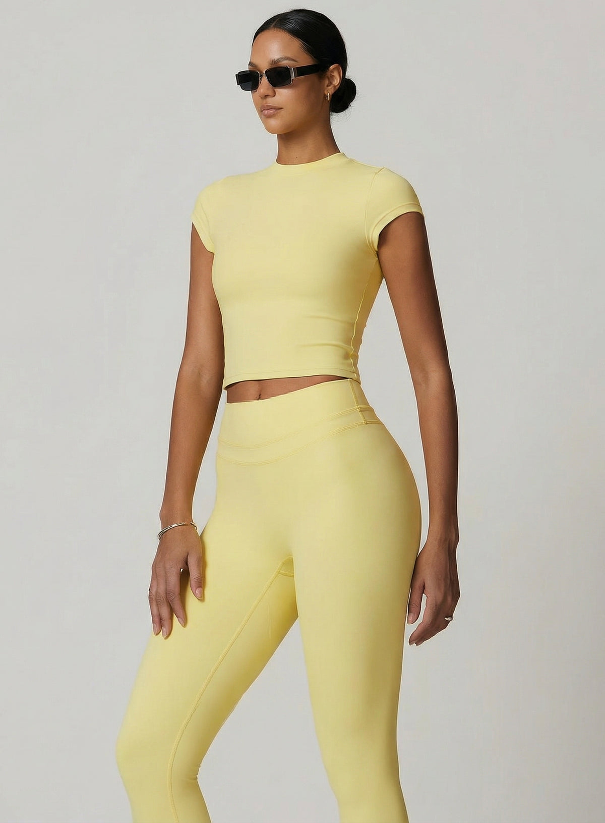 CoreFlow Short‑Sleeve Crop Top - Goose Yellow - VECTOR SPORTSWEAR Main image