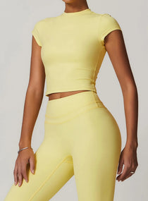 CoreFlow Short‑Sleeve Crop Top - Goose Yellow - VECTOR SPORTSWEAR