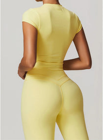 CoreFlow Short‑Sleeve Crop Top - Goose Yellow - VECTOR SPORTSWEAR