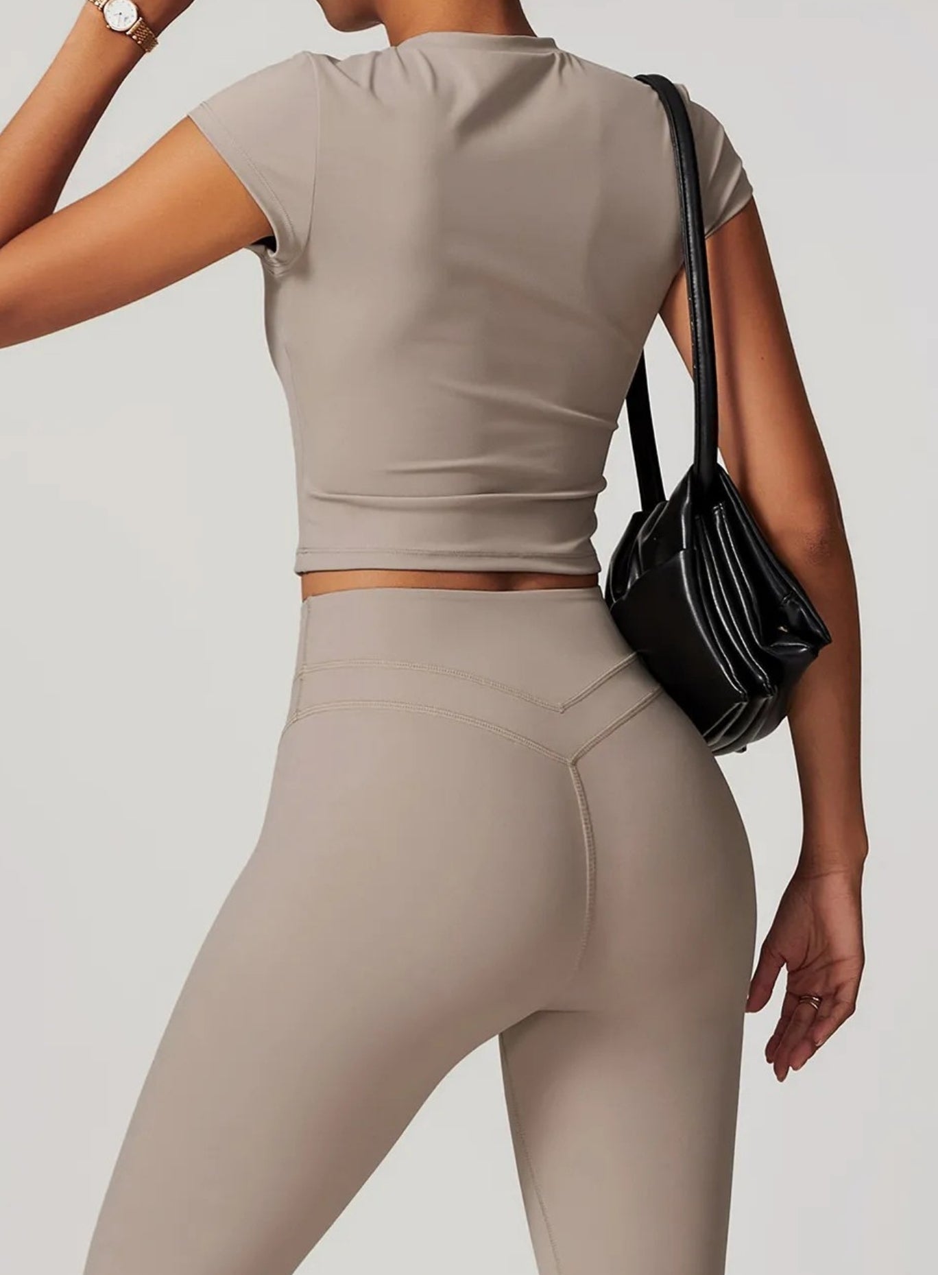 CoreFlow Short‑Sleeve Crop Top - Ivory Beige - VECTOR SPORTSWEAR